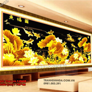 Tranh thêu Cá Chép Hoa Sen Vàng FJ0608 Kích thước 149cm x 66cm