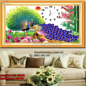Tranh thêu chữ thập Đồng Hồ Phú Quý Bình An H1981 kích thước 55cm x 88cm