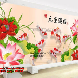 Tranh thêu chữ thập Cá Chép Hoa Sen HH0865 Kích thước 195cm x 88cm