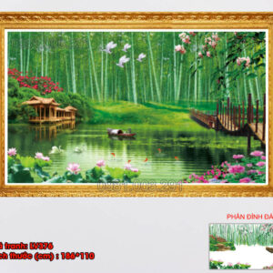 Tranh đính đá Trúc Báo Bình An LV376 kích thước 186cm x 110cm
