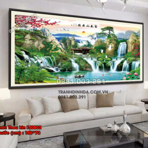 Tranh thêu chữ thập Sơn Thủy Hữu Tình FJ0802 Kích thước 150cm x 73cm