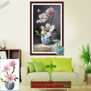 Tranh đính đá Bình Hoa Ngọc lan Y8222 kích thước 50cm x 80cm