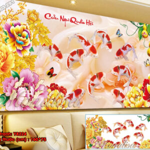 Tranh đính đá Cửu Ngư Quần Hội Y8224 kích thước 160cm x 75cm