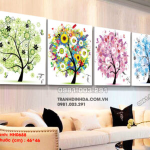 Tranh thêu chữ thập Hoa Nghệ Thuật HH0688 Kích thước 46cm x 46cmx4