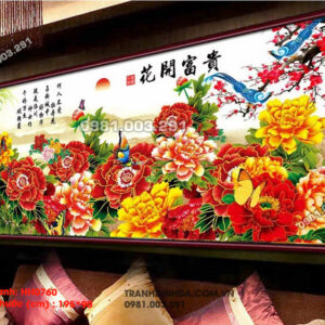 Tranh thêu chữ thập Hoa Mẫu Đơn HH0760 Kích thước 195cm x 90cm