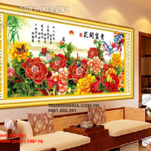 Tranh thêu chữ thập Hoa Mẫu Đơn HH0761 Kích thước 150cm x 70cm