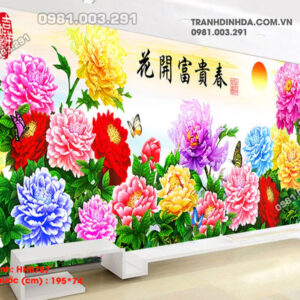 Tranh thêu chữ thập Hoa Mẫu Đơn HH0787 Kích thước 195cm x 74cm