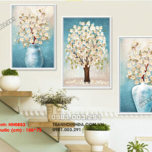 Tranh thêu chữ thập Hoa Nghệ Thuật 3 bức HH0853 Kích thước 150cm x 72cm