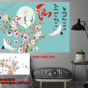 Tranh đính đá Chữ Tâm LV361 kích thước 75cm x 50cm