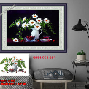 Tranh đính đá Bình Hoa Cúc Họa Mi LV362 kích thước 65cm x 50cm