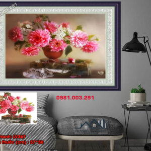 Tranh đính đá Thược Dược Đón Nắng Mai LV367 kích thước 57cm x 70cm