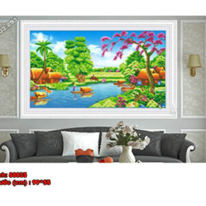 Tranh thêu chữ thập Làng Quê Việt Nam 88835 Kích thước 99x55cm