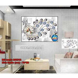 Tranh đính đá Đồng Hồ Chim Công DF2763 kích thước 70cm x 50cm