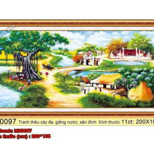 Tranh thêu chữ thập Phong cảnh làng quê Việt Nam MN0097 Kích thước 200cmx105cm