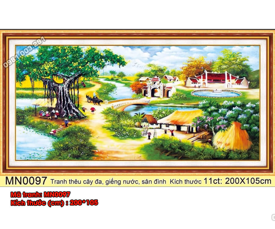 Tranh thêu chữ thập Phong cảnh làng quê Việt Nam