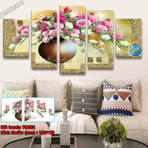 Tranh đính đá Bình Hoa Mẫu Đơn 5 mảnh Y8252 kích thước 150cm x 75cm