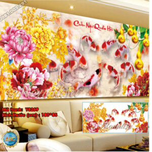 Tranh đính đá Cửu Ngư Quần Hội Y8269 kích thước 180cm x 85cm