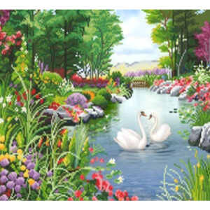 Tranh đính đá Uyên ương hạnh phúc lv094 kích thước 75cm x 50cm