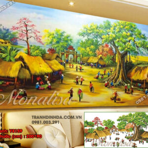 Tranh đính đá cao cấp Phong Cảnh Việt Nam Chợ Quê Y8159 kích thước 200x90cm