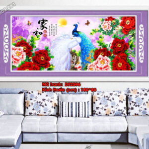 Tranh đính đá Chim Công Hoa Mẫu Đơn DF2596 kích thước 180cm x 80cm