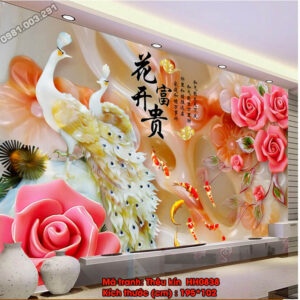 Tranh thêu chữ thập chim công hoa hoa hồng HH0838 Kích thước 195x102cm