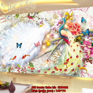 Tranh thêu chữ thập chim công hoa mẫu đơn HH0882 Kích thước 148x74cm