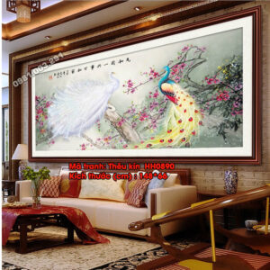 Tranh thêu chữ thập chim công HH0890 Kích thước 148x66cm