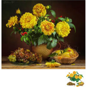 Tranh đính đá Hoa Thược dược màu vàng  VS131 kích thước 75cm x 63cm
