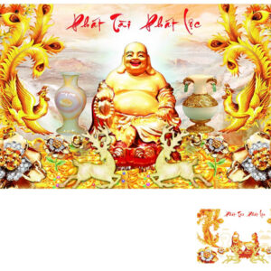 Tranh đính đá Phật Di Lặc phát tài phát lộc VS132 kích thước 88cm x 53cm
