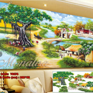 Tranh đính đá Cây Đa Giếng Nước Mái Đình Y8276 kích thước 200x95cm