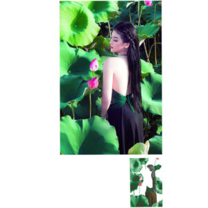 Tranh đính đá Thiếu Nữ Bên Hoa Sen VS163 kích thước 76cm x53cm