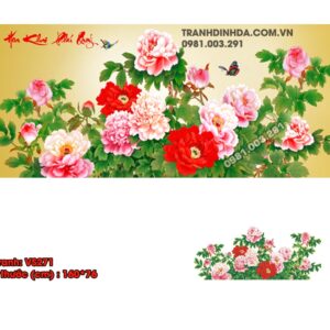 Tranh đính đá Hoa Khai Phú Quý VS271 kích thước 160cm x 76cm