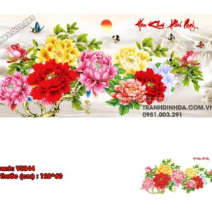 Tranh đính đá Hoa Khai Phú Quý VS344 kích thước 120cm x 60cm