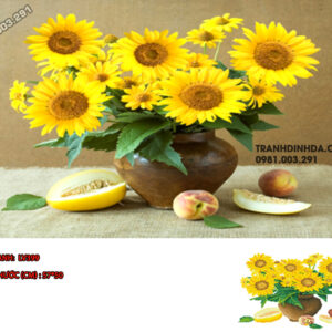 Tranh đính đá Bình Hoa Hướng Dương LV399 kích thước 57cm x 50cm