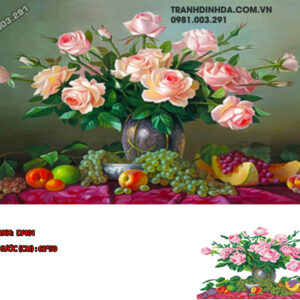 Tranh đính đá Bình Hoa Hồng LV401 kích thước 62cm x 50cm