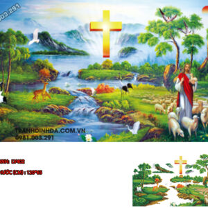 Tranh đính đá Chúa Jesu Chăn Cừu LV402 kích thước 120cm x65cm