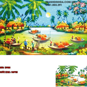 Tranh đính đá Dòng Sông Quê hương LV406 kích thước 100cm x 55cm