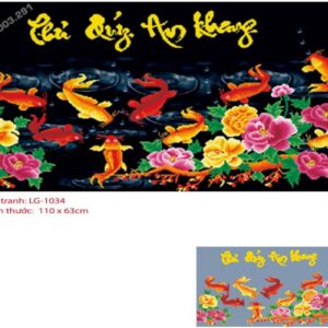 Tranh đính đá Cửu Ngư phú quý mẫu đơn LG-1034 kích thước 110 x 63cm
