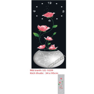 Tranh đính đá đồng hồ hoa hồng dây LG-1039 kích thước 34x95cm