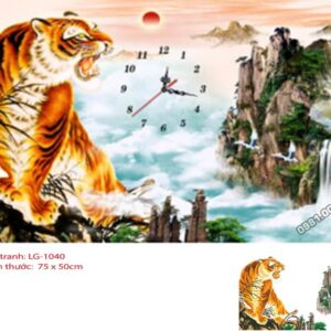 Tranh đính đá đồng hồ Mãnh hổ LG-1040 kích thước 75x50cm