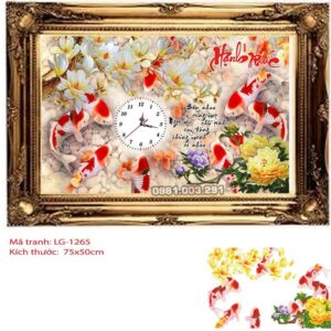 Tranh đính đá đồng hồ Hạnh Phúc LG-1265 kích thước 75x50cm