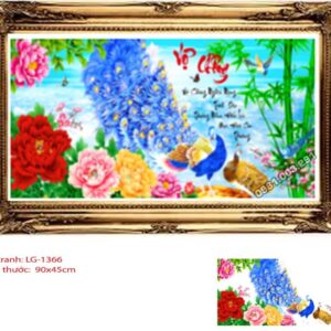 Tranh đính đá Vợ Chồng chim công LG-1366 Kích thước 90cm x 45cm