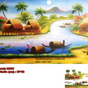 Tranh đính đá Làng Quê Bình Yên LV239 kích thước 75cm x 50cm