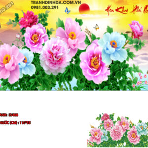 Tranh đính đá Hoa Mẫu Đơn LV408 kích thước 110cm x 55cm