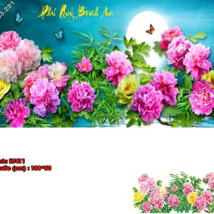 Tranh đính đá Phú Quý Bình An - hoa mẫu đơn LV411 kích thước 108cm x 50cm