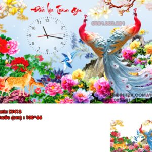 Tranh đính đá Chim Công Hoa Mẫu Đơn LV413 kích thước 100cm x 66cm