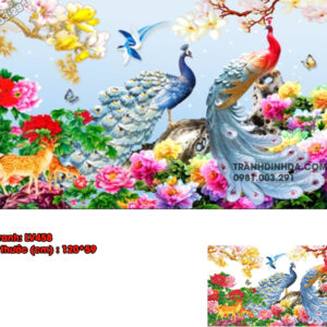 Tranh đính đá Chim Công Hoa Mẫu Đơn LV458 kích thước 120cm x 59cm