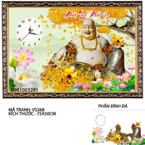 Tranh đính đá Đồng Hồ Phật Di Lặc VS268 kích thước 75cm x 50cm