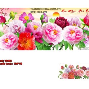 Tranh đính đá Hoa Khai Phú Quý - Hoa mẫu đơn VS362 kích thước 120cm x 53cm