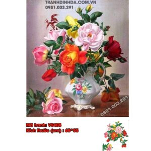 Tranh đính đá Bình Hoa Hồng VS408 kích thước 65cm x 55cm